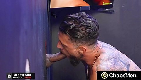 Hairy Hunk Sucked Off Through Gloryhole
